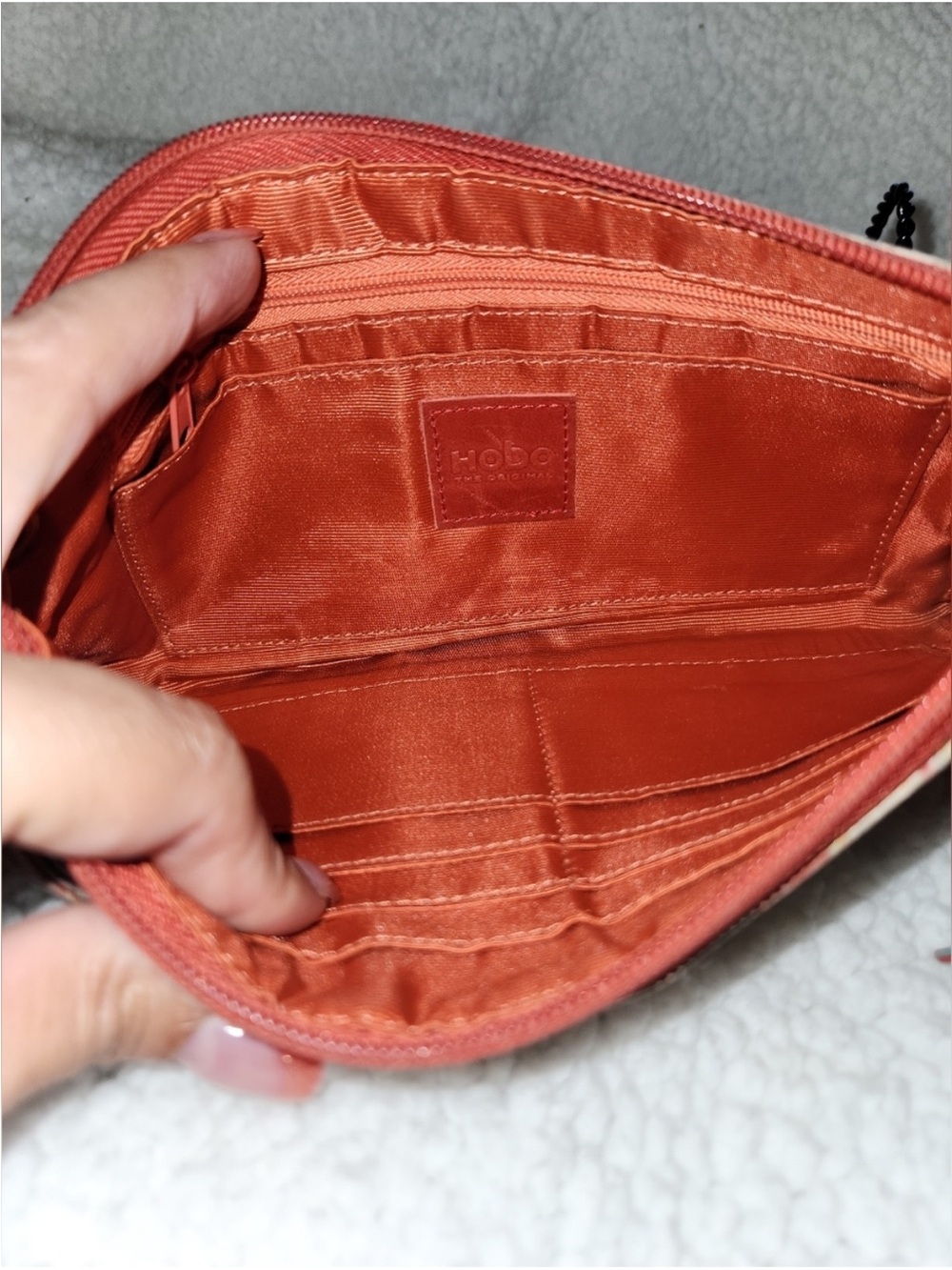 hobo Paisley Pattern Zip Clutch in Teal, Coral & Cream - Picture 4 of 7